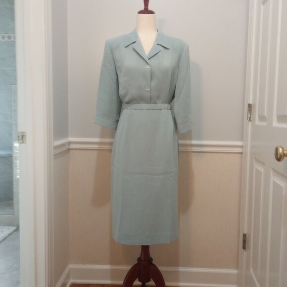 Henry Lee Lightweight Midi Skirt Blouse Set sz 14 Petite Pale Blue - Picture 1 of 10